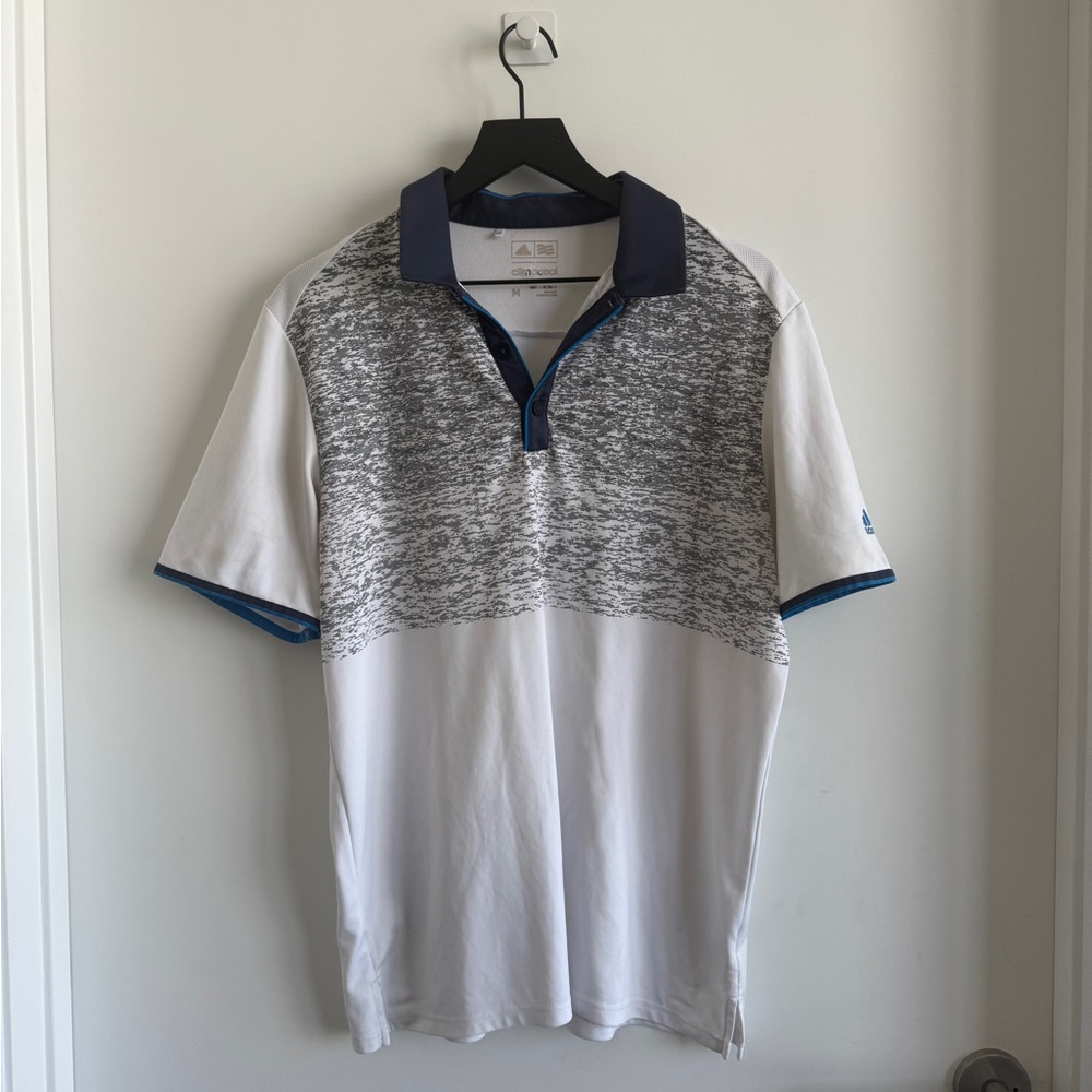 adidas White and Gray Polo Shirt with Navy Accents